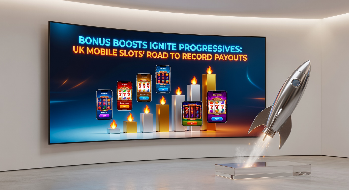 Close-up of a progressive jackpot exploding on a mobile device, with bonus wheel spinning and coins cascading in a dynamic UK slot animation