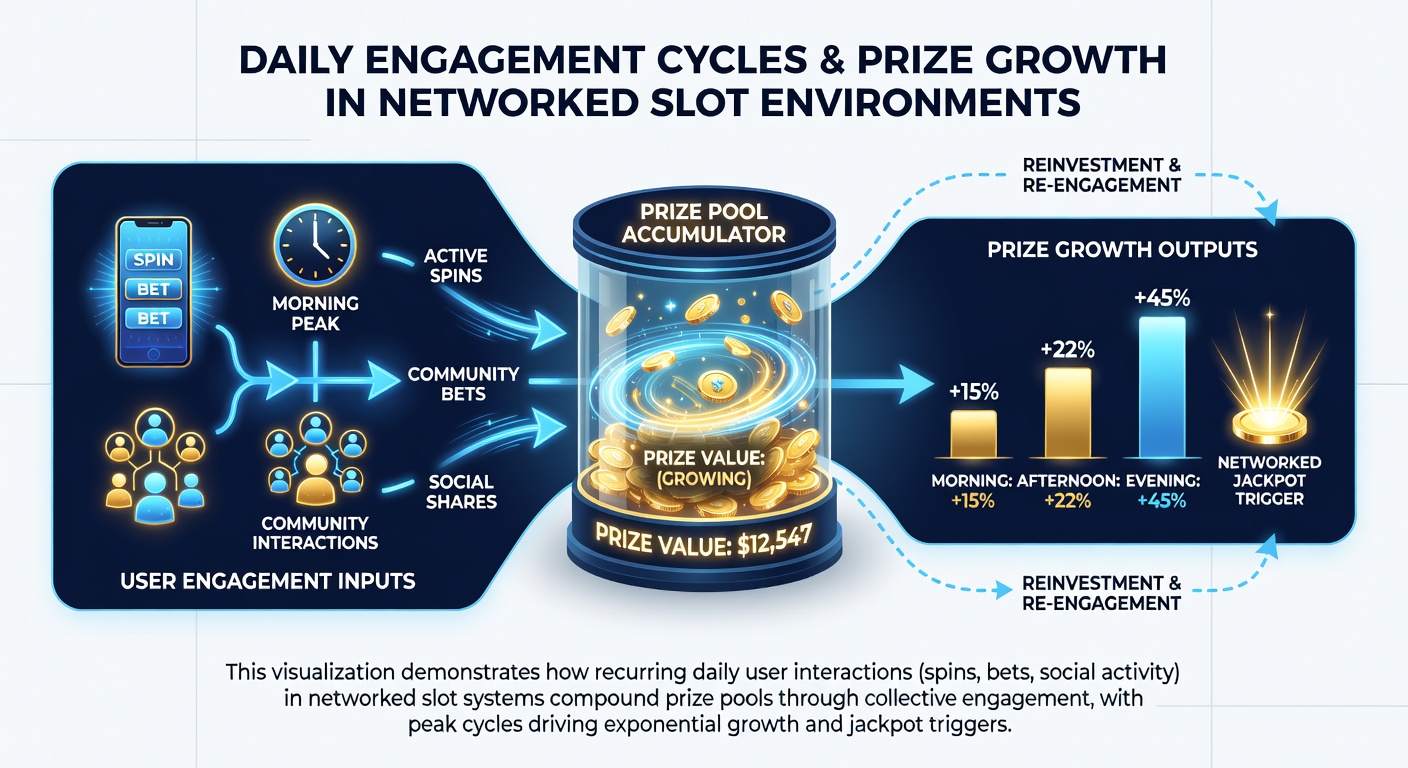 Graph displaying progressive jackpot growth rates correlated with daily player engagement peaks