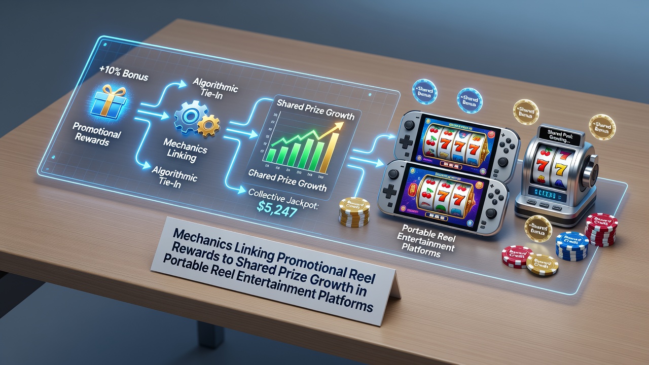 Mobile slot interface showing promotional reward indicators connected to a growing shared prize meter on a portable device