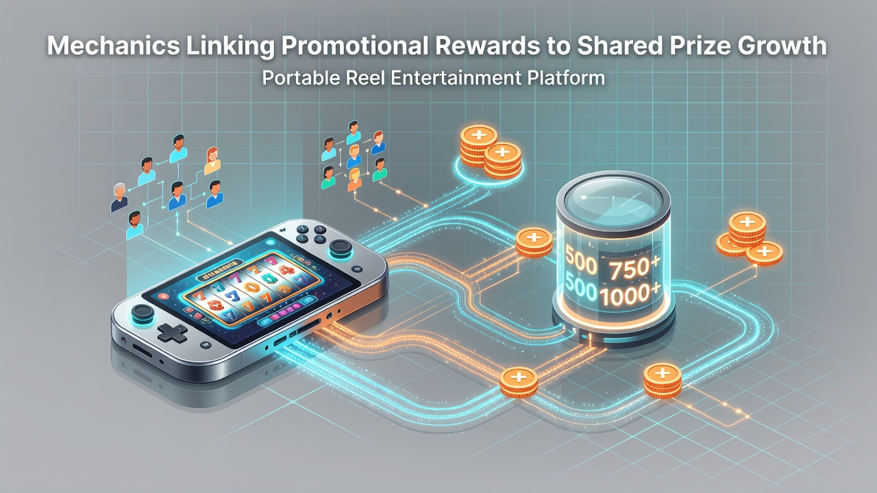 Diagram illustrating data flow from promotional rewards to shared prize pool expansion in mobile gaming platforms