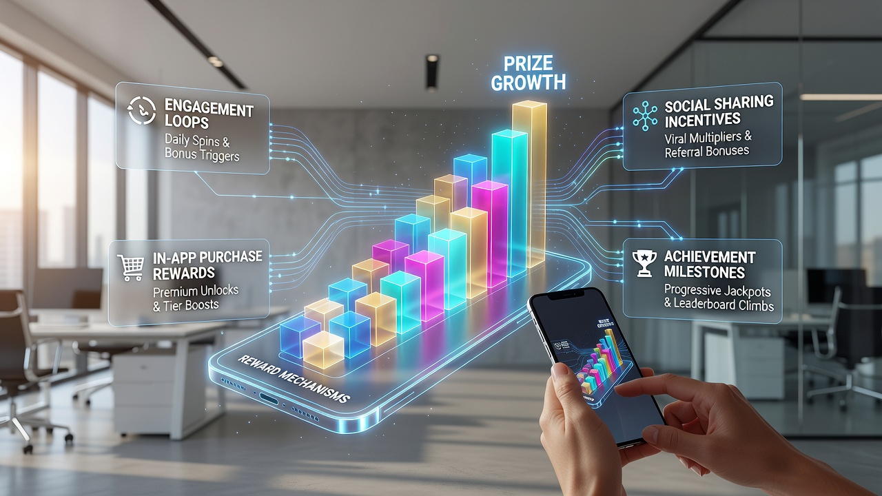 Analytics dashboard showing prize growth trends in mobile reel games