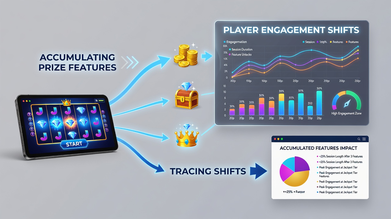 Mobile screen capture showing prize accumulation progression and player return metrics on a handheld reel device