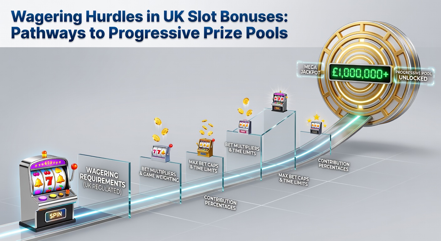 Close-up of a slot machine screen displaying wagering progress bar filling up alongside a rising progressive jackpot meter, with bonus symbols activating pathways to the prize pool