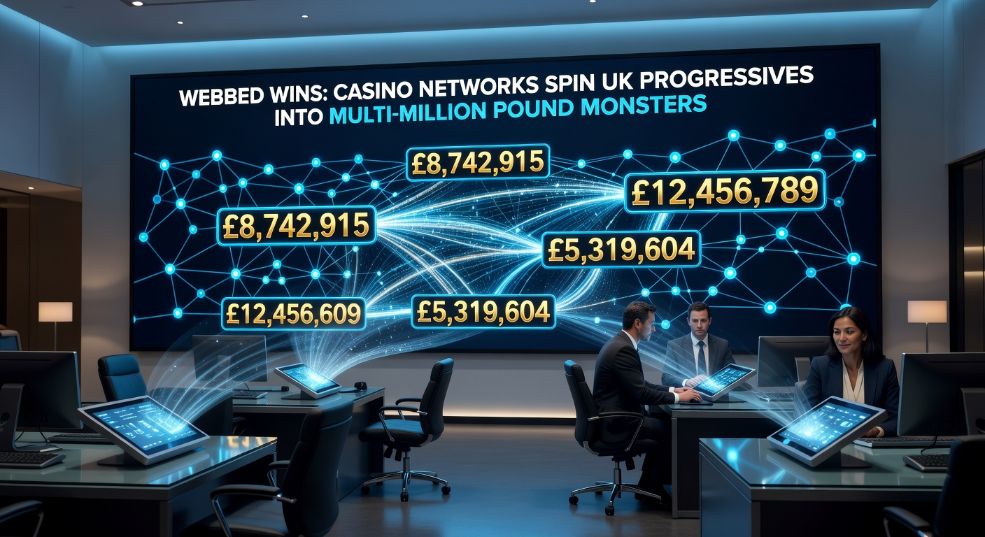 Dynamic chart illustrating UK progressive jackpot growth via casino networks, with lines representing pooled contributions leading to multi-million pound peaks in 2026